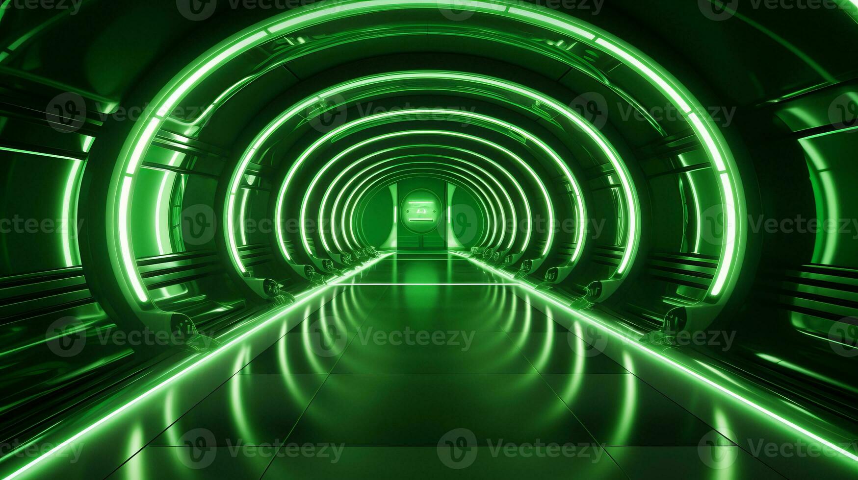 AI generated Empty green futuristic tunnel. Technology Design. photo