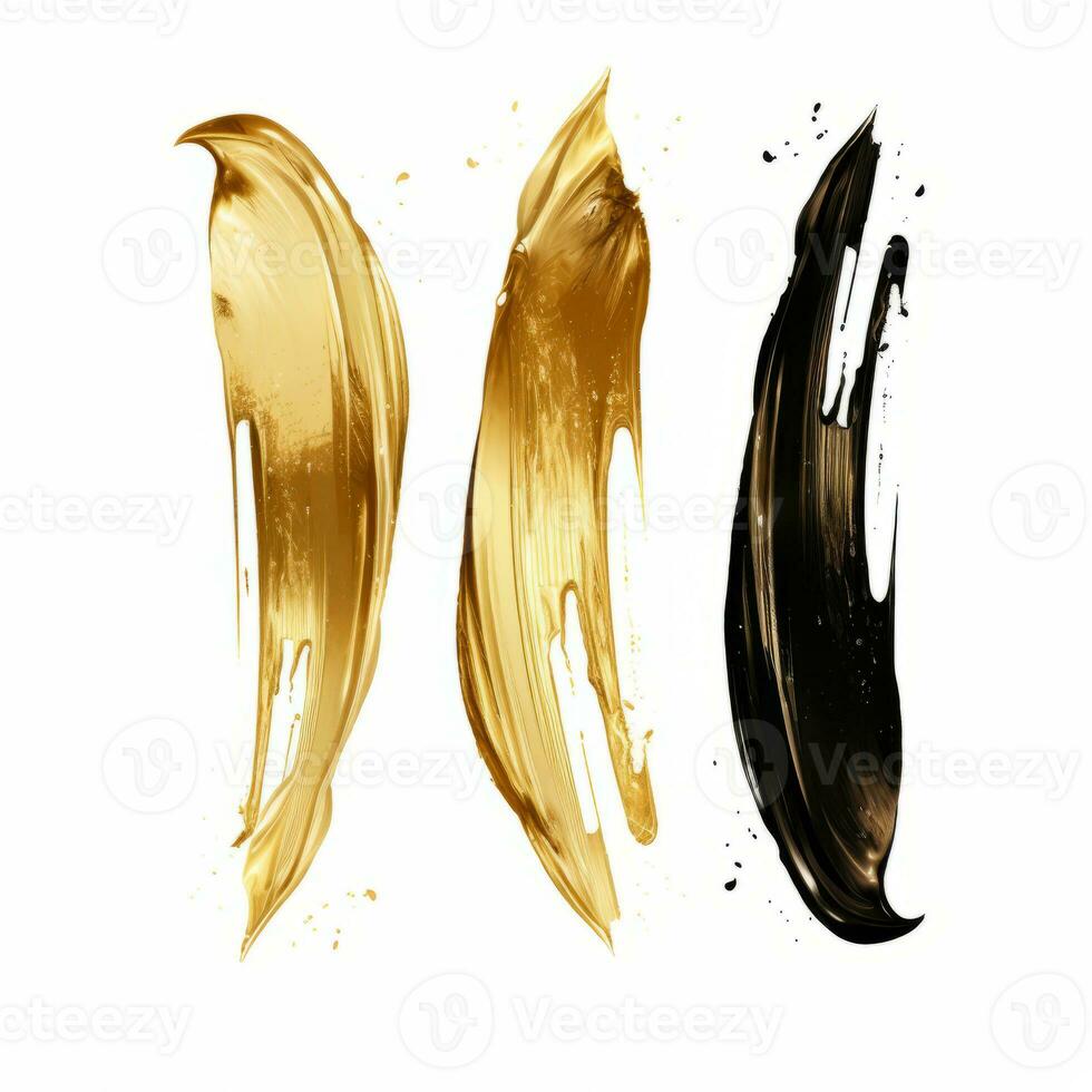 AI generated Elegant gold mascara brush set. Collection of grunge paint texture photo