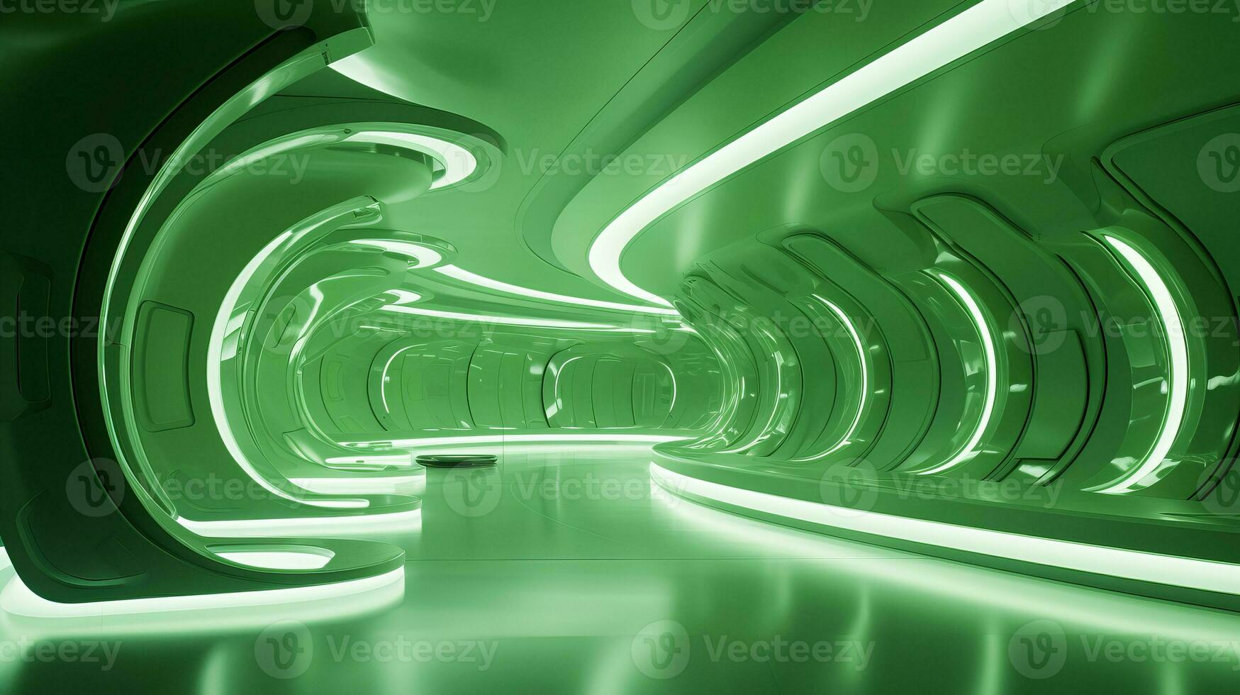 AI generated Empty green futuristic tunnel. Technology Design. photo