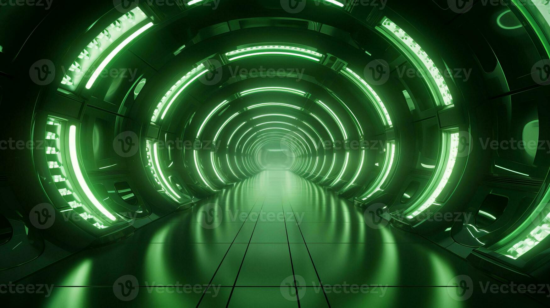 AI generated Empty green futuristic tunnel. Technology Design. photo