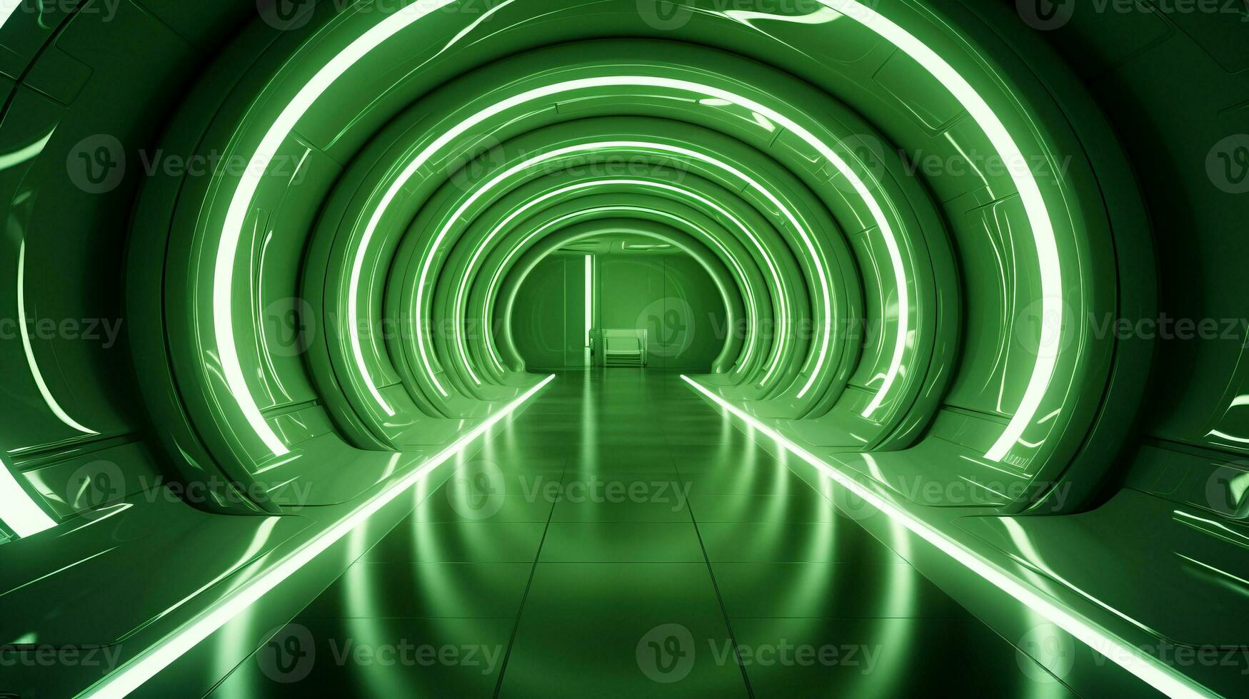 AI generated Empty green futuristic tunnel. Technology Design. photo