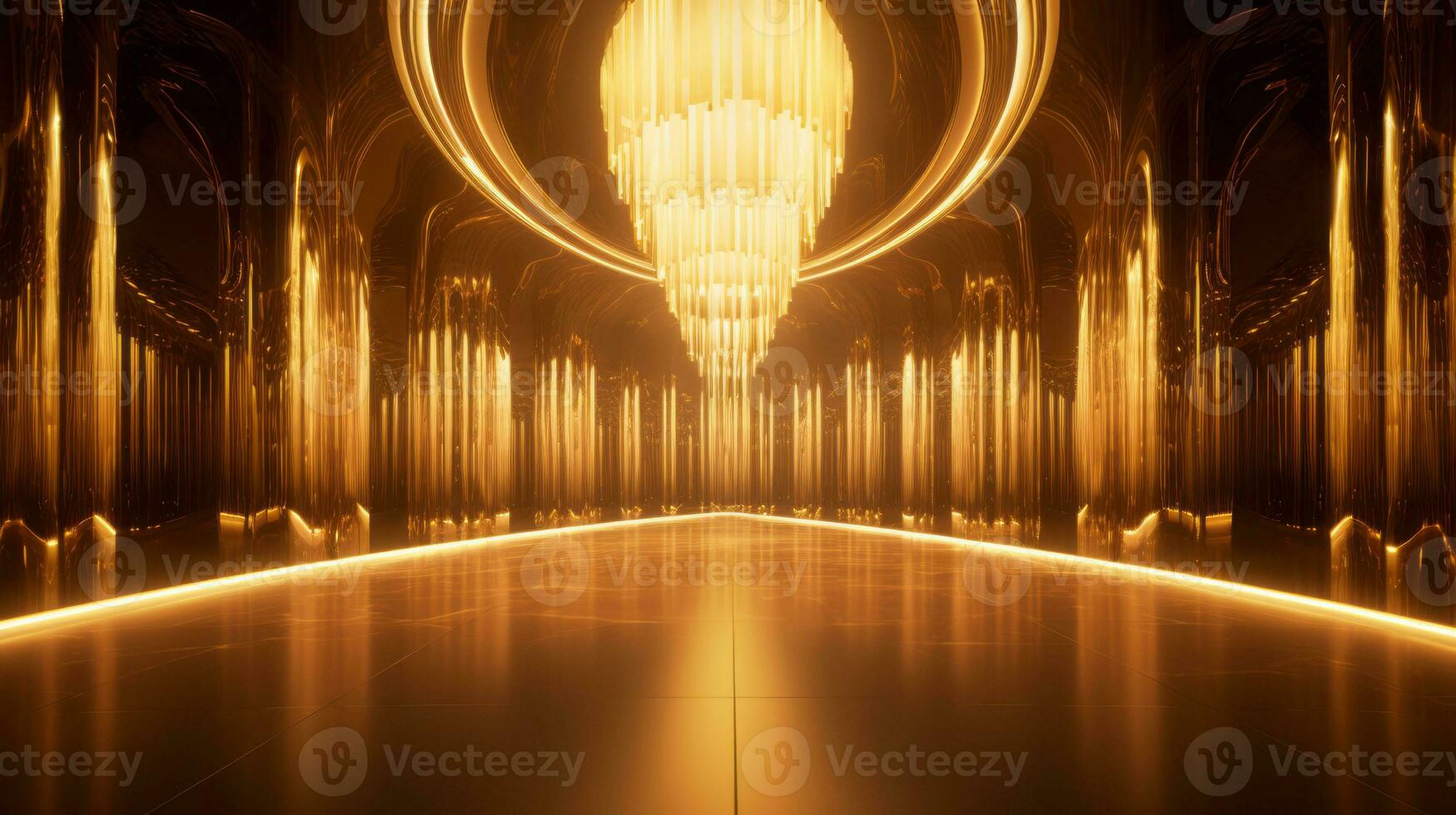 AI generated Empty gold futuristic tunnel. Technology Design. photo