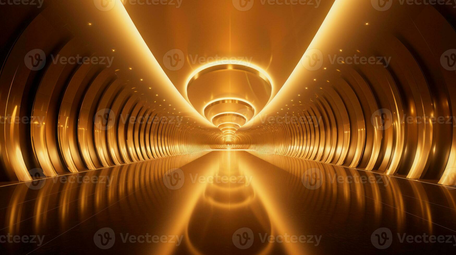 AI generated Empty gold futuristic tunnel. Technology Design. photo