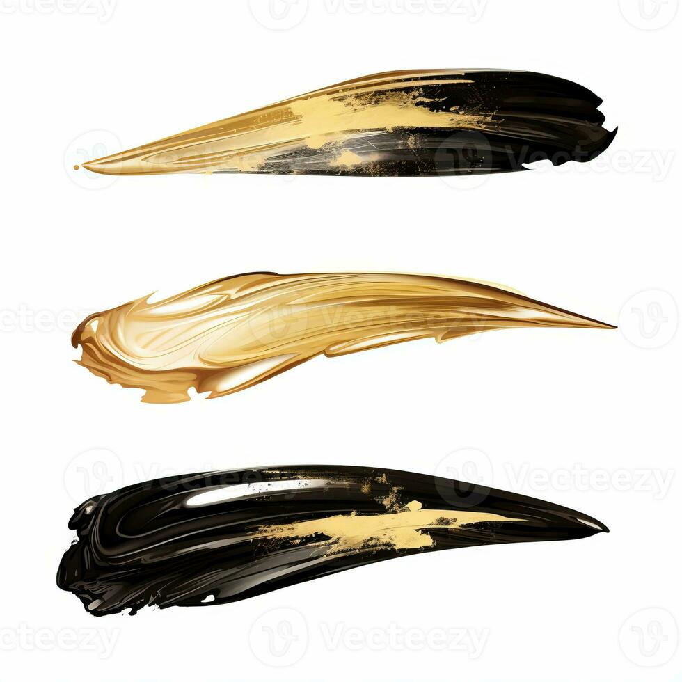 AI generated Elegant gold mascara brush set. Collection of grunge paint texture photo