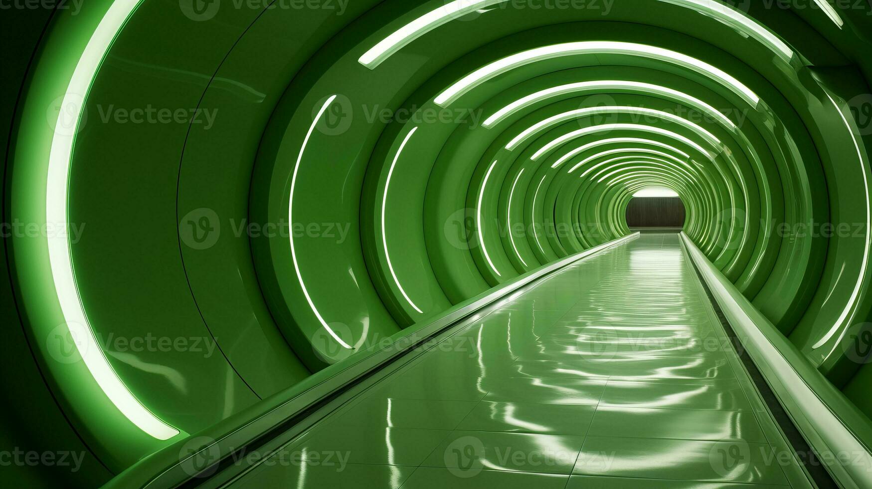 ai generado vacío verde futurista túnel. tecnología diseño. foto