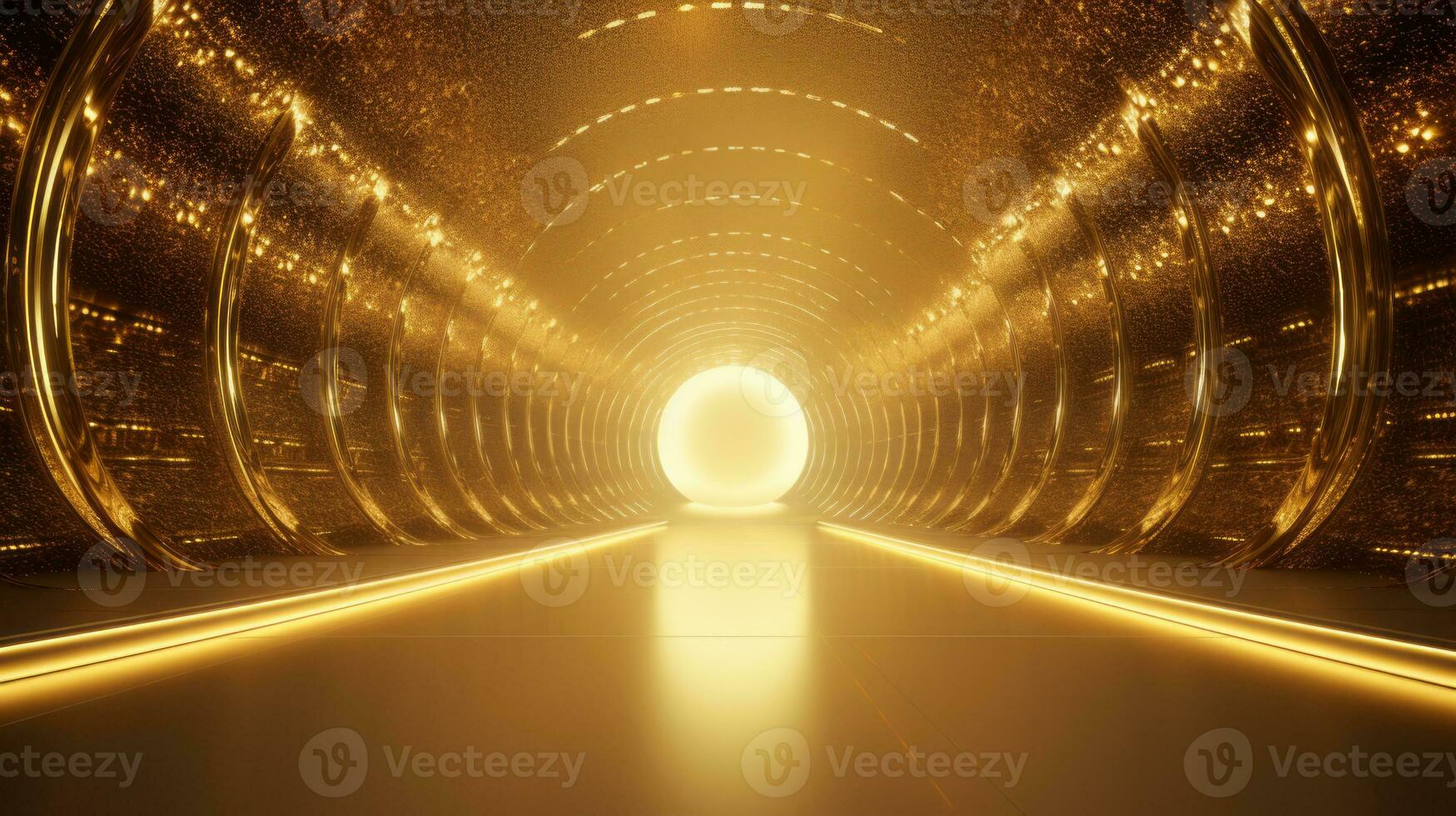 AI generated Empty gold futuristic tunnel. Technology Design. photo