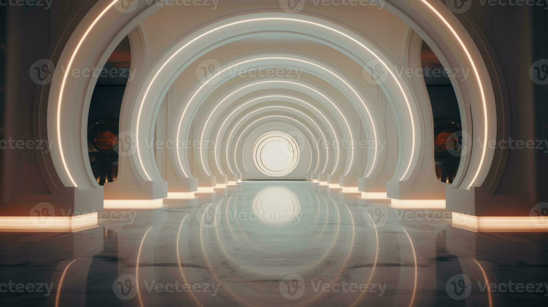 AI generated Empty marble futuristic tunnel. Technology Design. photo