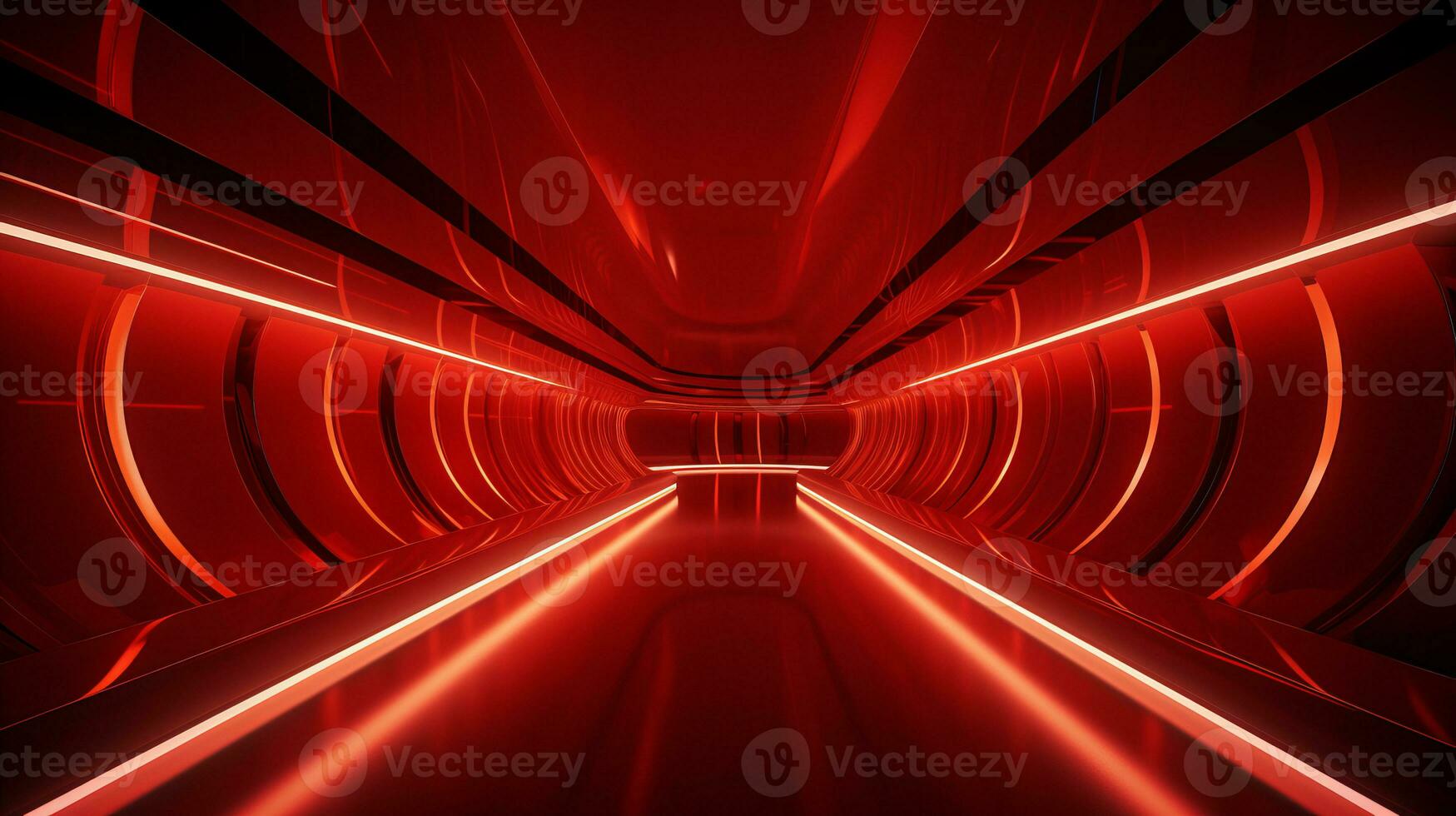 AI generated Empty red futuristic tunnel. Technology Design. photo