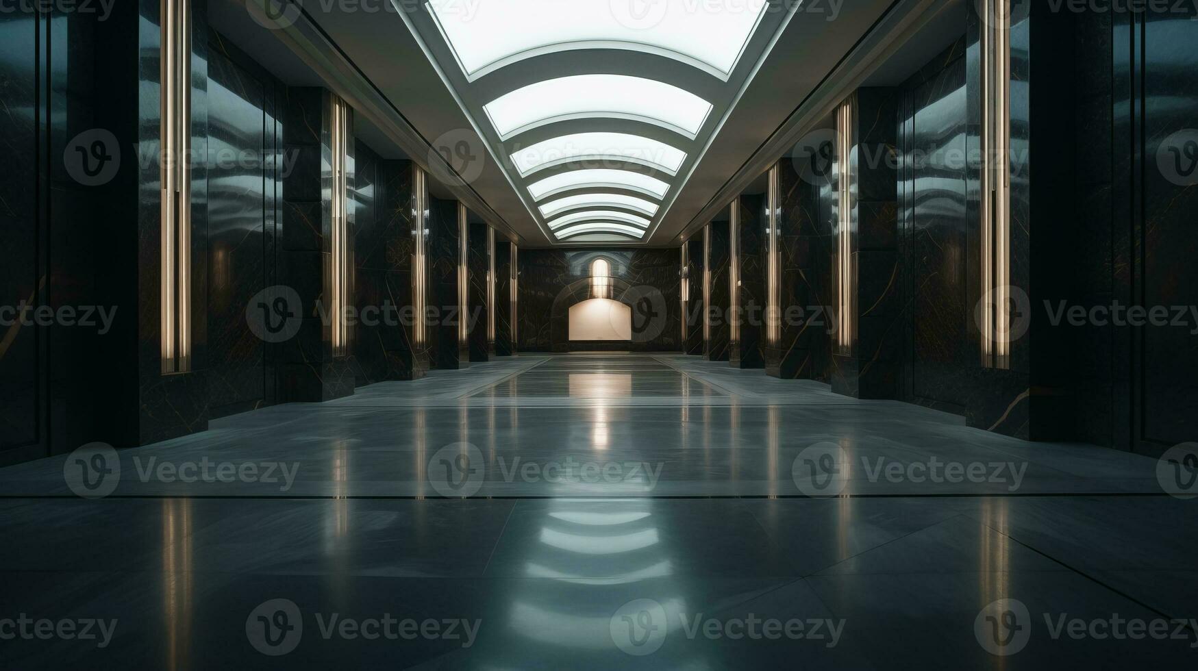 AI generated Empty marble futuristic tunnel. Technology Design. photo