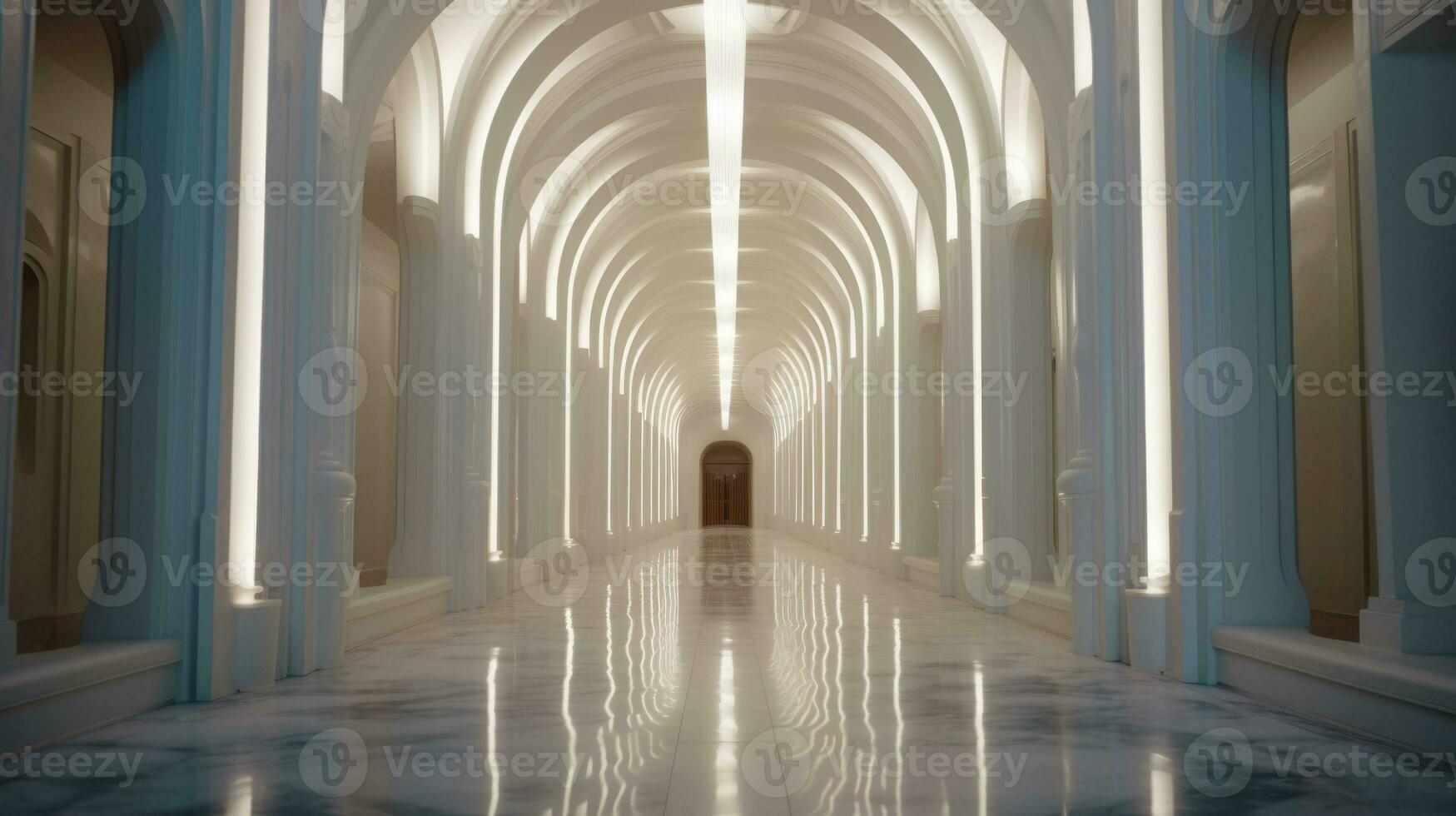 AI generated Empty marble futuristic tunnel. Technology Design. photo