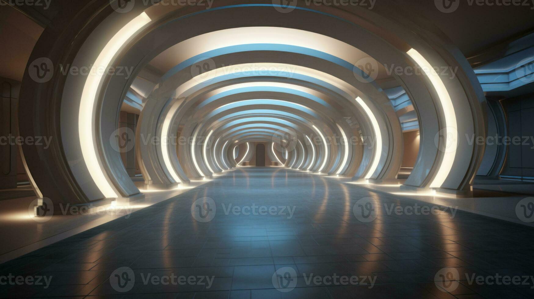 AI generated Empty marble futuristic tunnel. Technology Design. photo