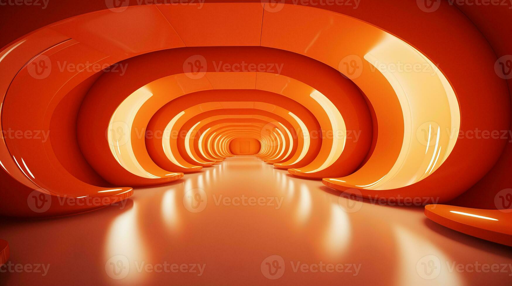 AI generated Empty orange futuristic tunnel. Technology Design. photo