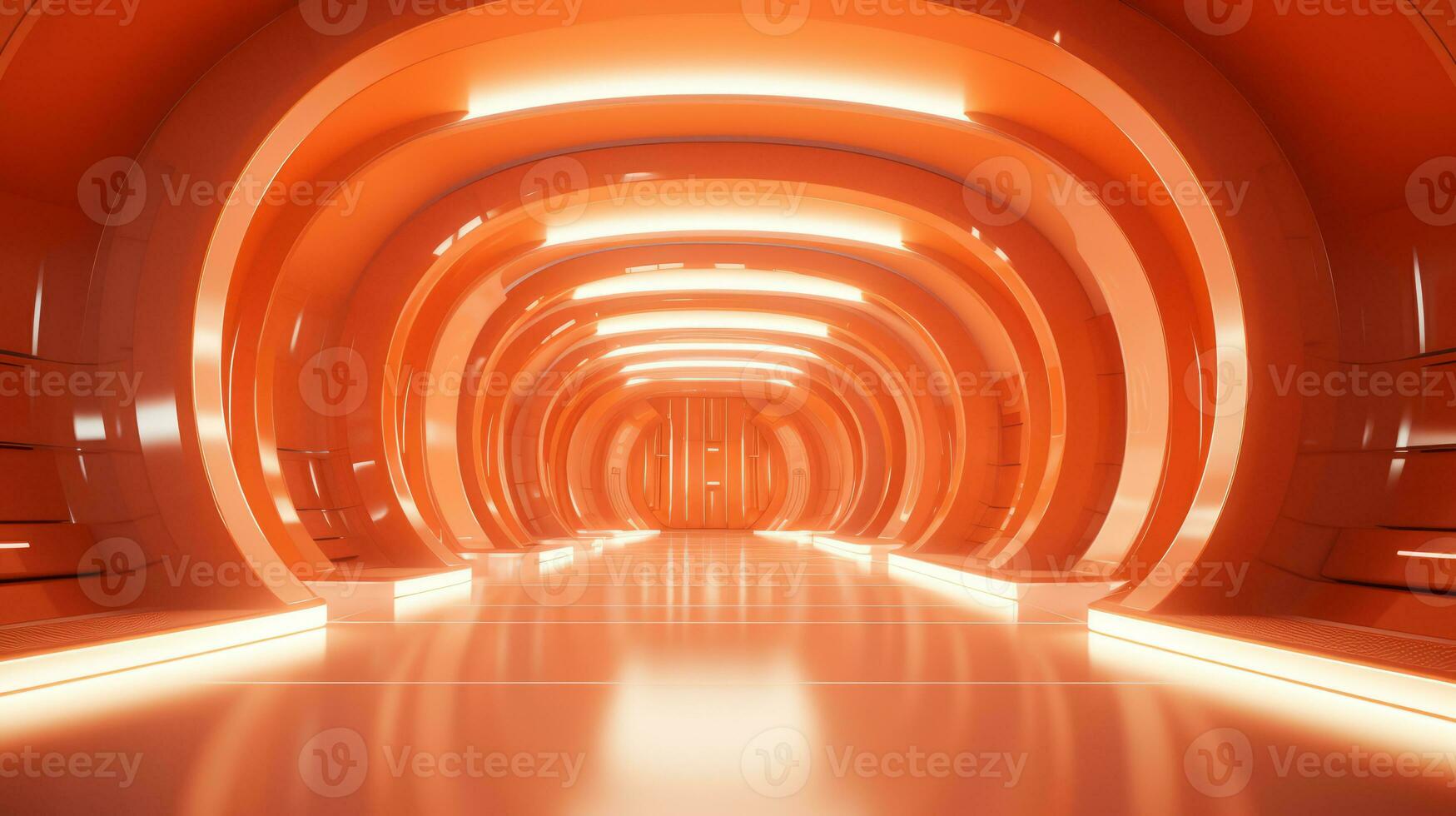 AI generated Empty orange futuristic tunnel. Technology Design. photo