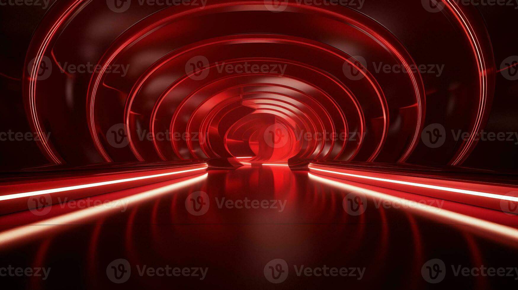 AI generated Empty red futuristic tunnel. Technology Design. photo