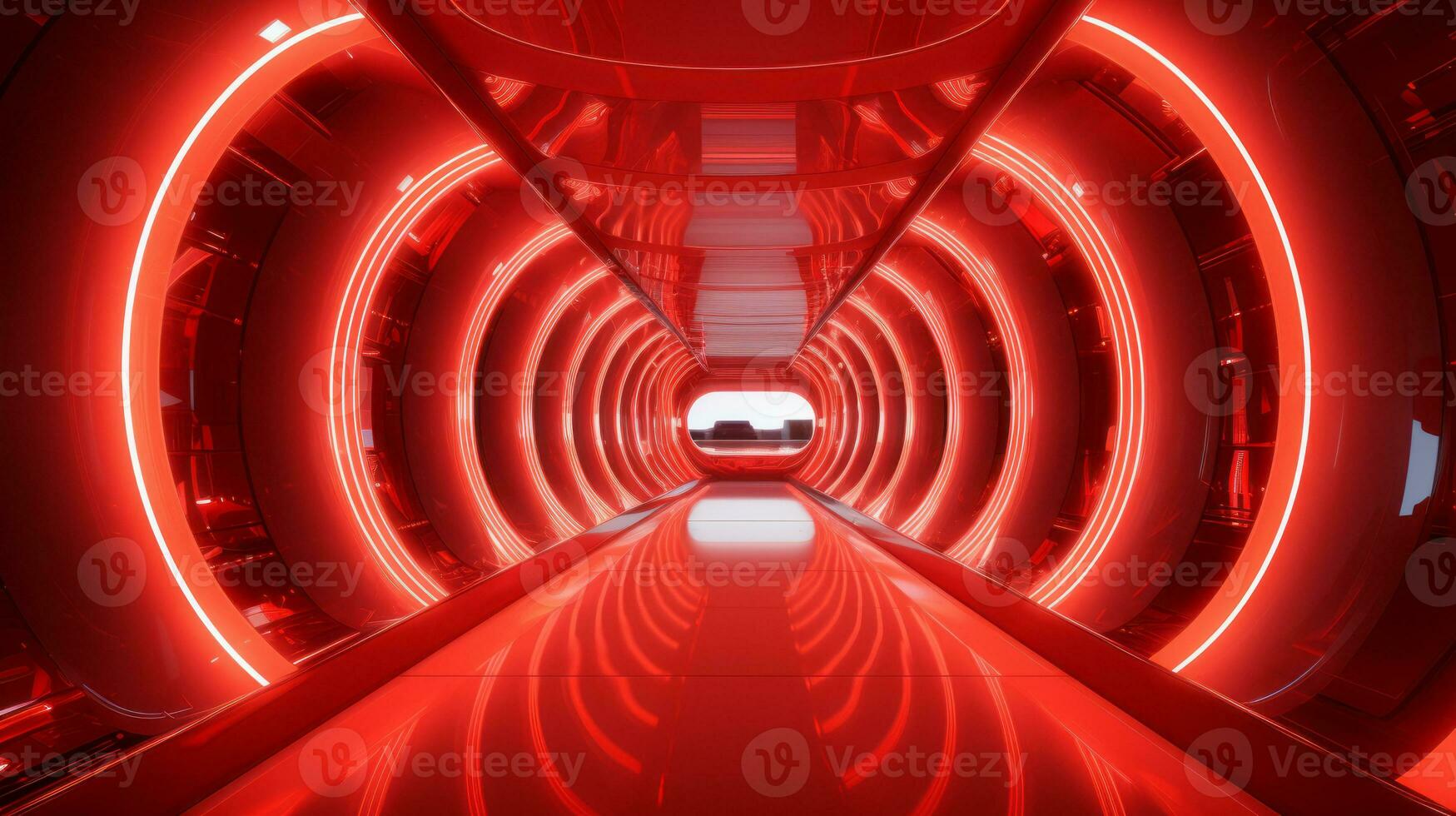 AI generated Empty red futuristic tunnel. Technology Design. photo