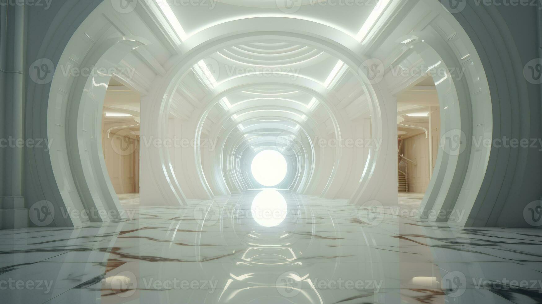 AI generated Empty marble futuristic tunnel. Technology Design. photo