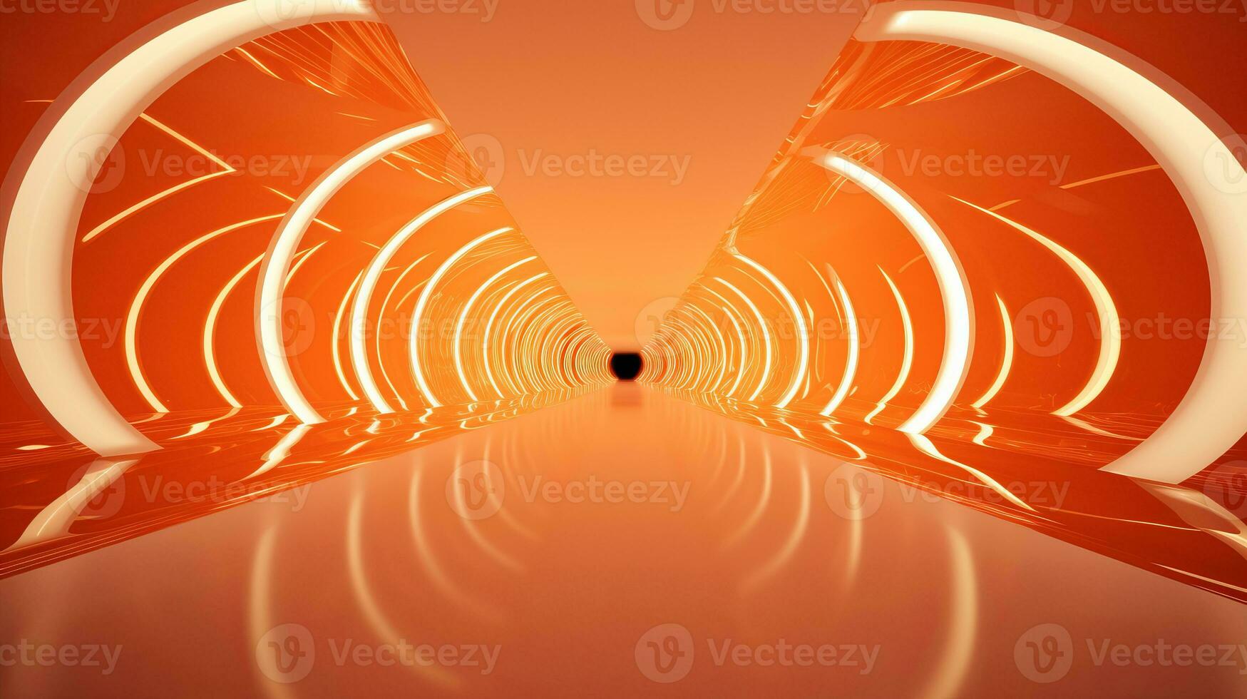 AI generated Empty orange futuristic tunnel. Technology Design. photo