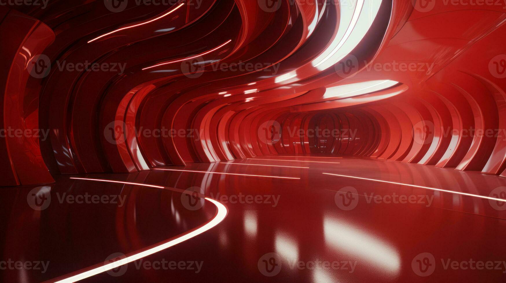 AI generated Empty red futuristic tunnel. Technology Design. photo