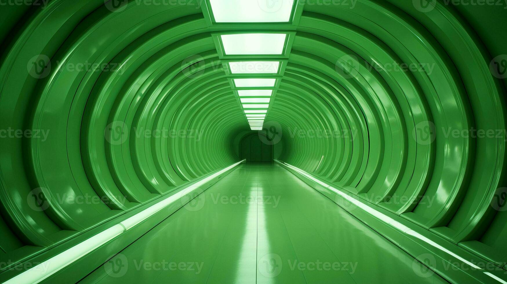 AI generated Empty green futuristic tunnel. Technology Design. photo