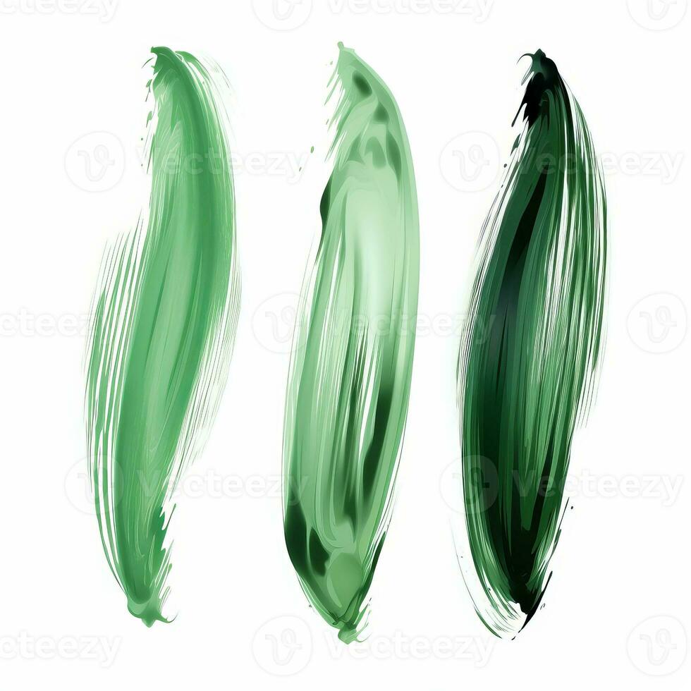 AI generated Elegant green mascara brush set. Collection of grunge paint texture photo