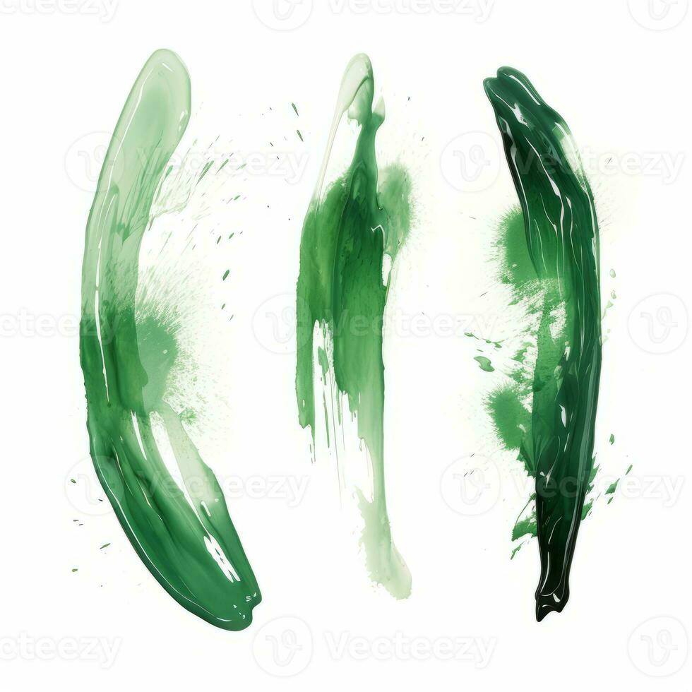AI generated Elegant green mascara brush set. Collection of grunge paint texture photo