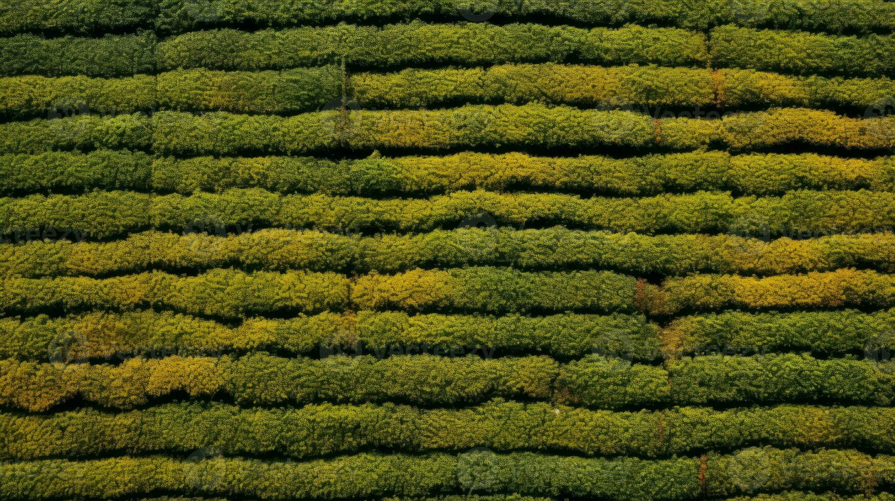 AI generated Green tea plantation, top view texture photo