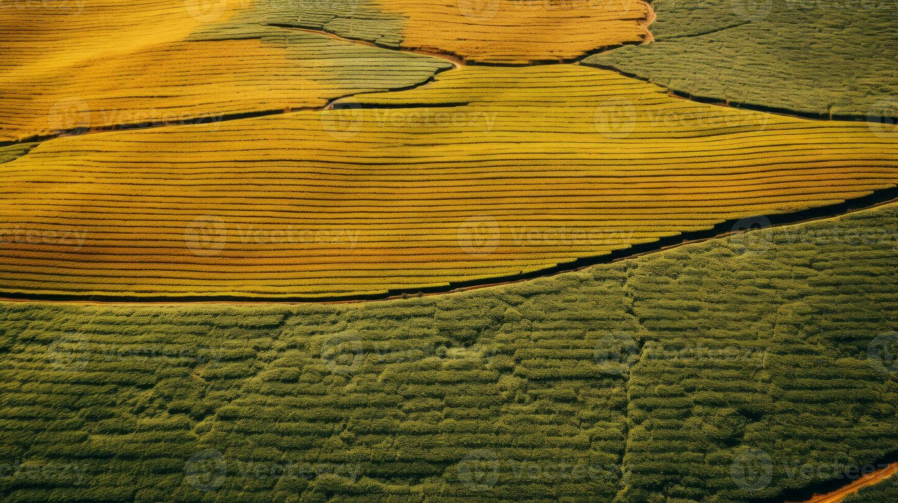 AI generated Green tea plantation, top view texture photo