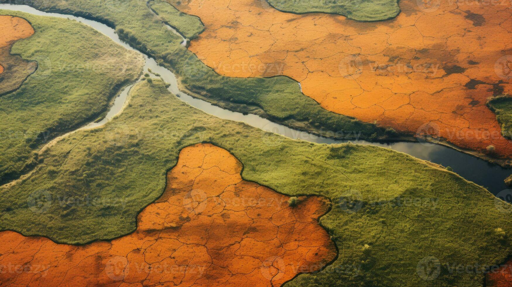 AI generated Green tea plantation, top view texture photo