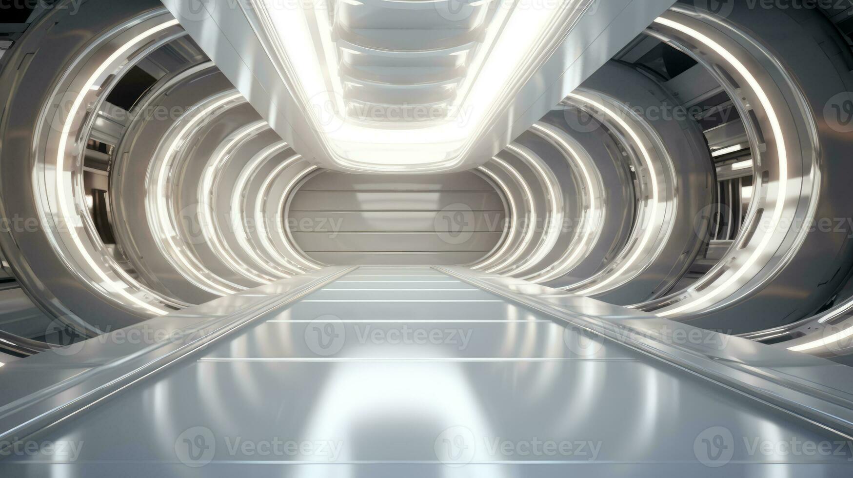 AI generated Empty silver tunnel. Technology futuristic background. photo