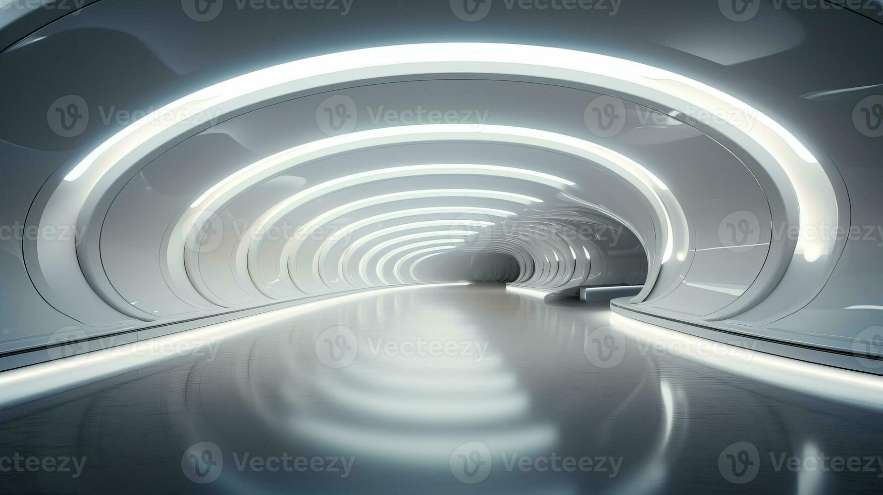 AI generated Empty silver tunnel. Technology futuristic background. photo