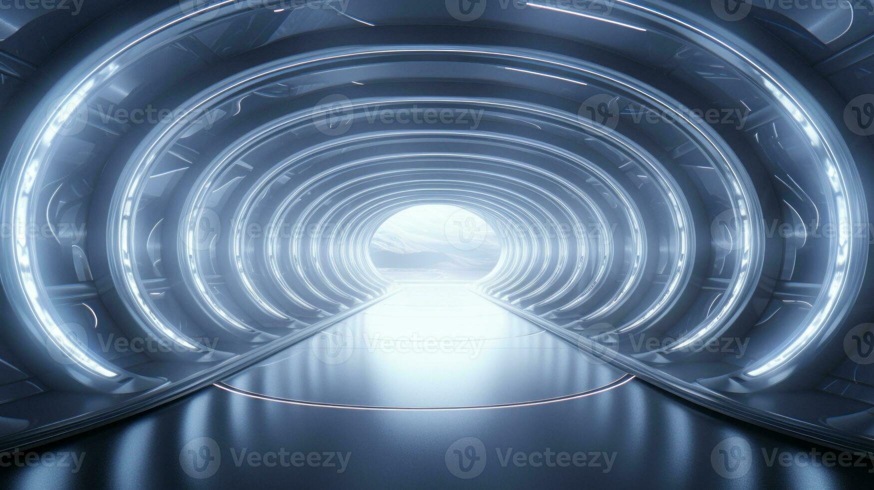 AI generated Empty silver tunnel. Technology futuristic background. photo
