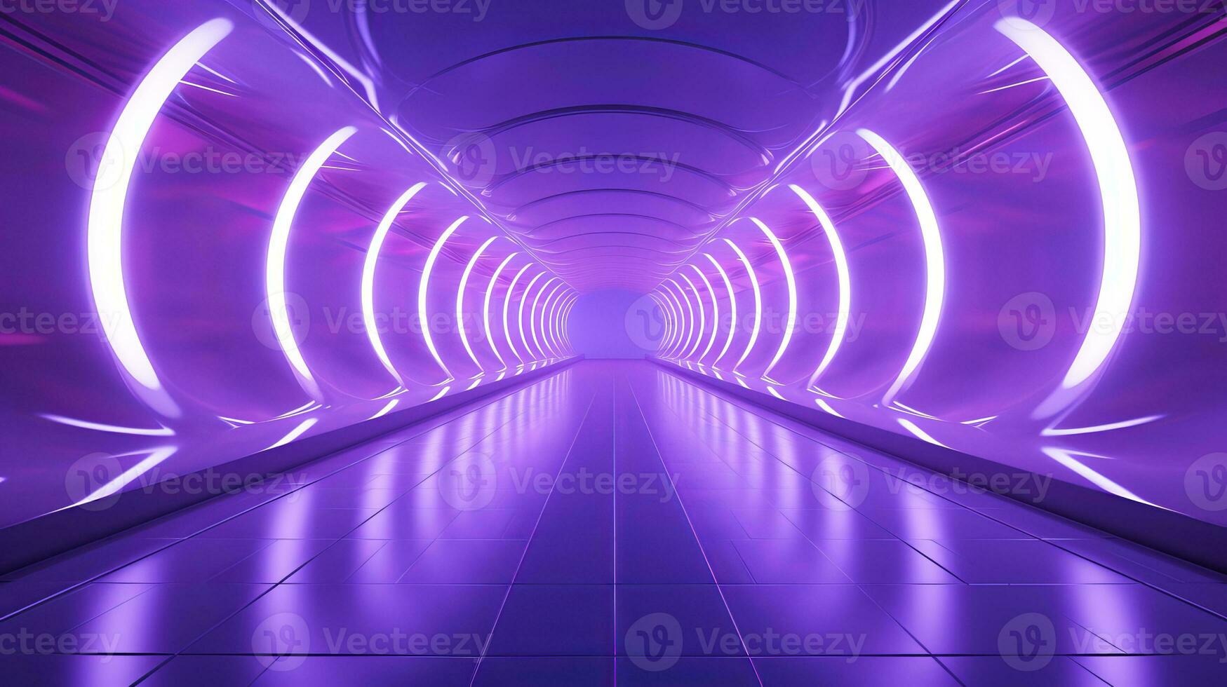 AI generated Empty purple  tunnel. Technology futuristic background. photo