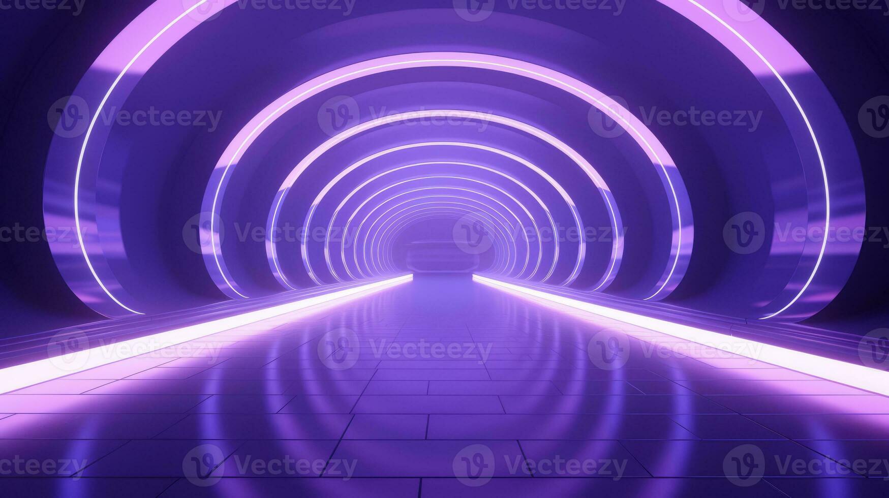 AI generated Empty purple  tunnel. Technology futuristic background. photo