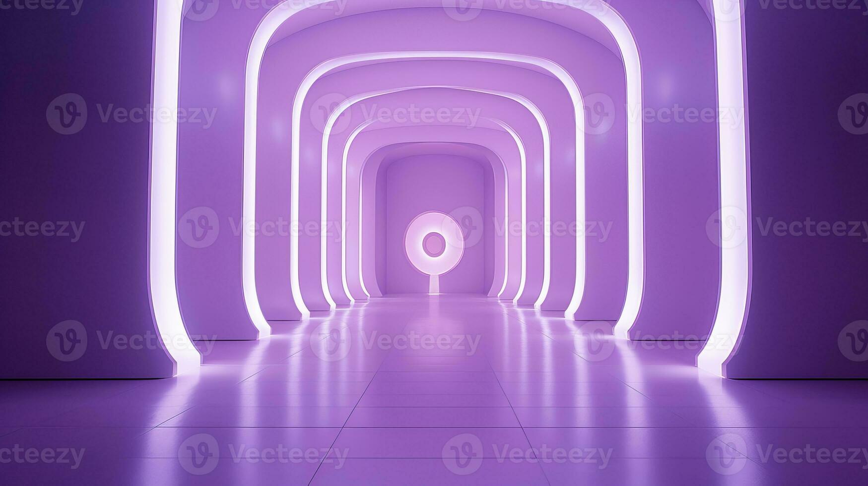 AI generated Empty purple  tunnel. Technology futuristic background. photo