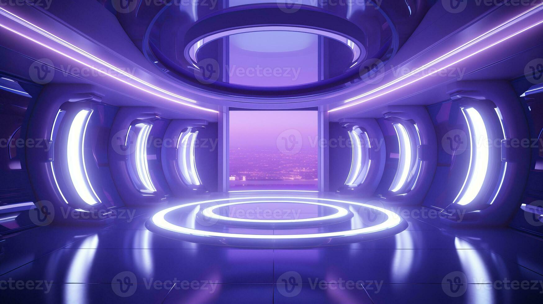 AI generated Empty purple  tunnel. Technology futuristic background. photo