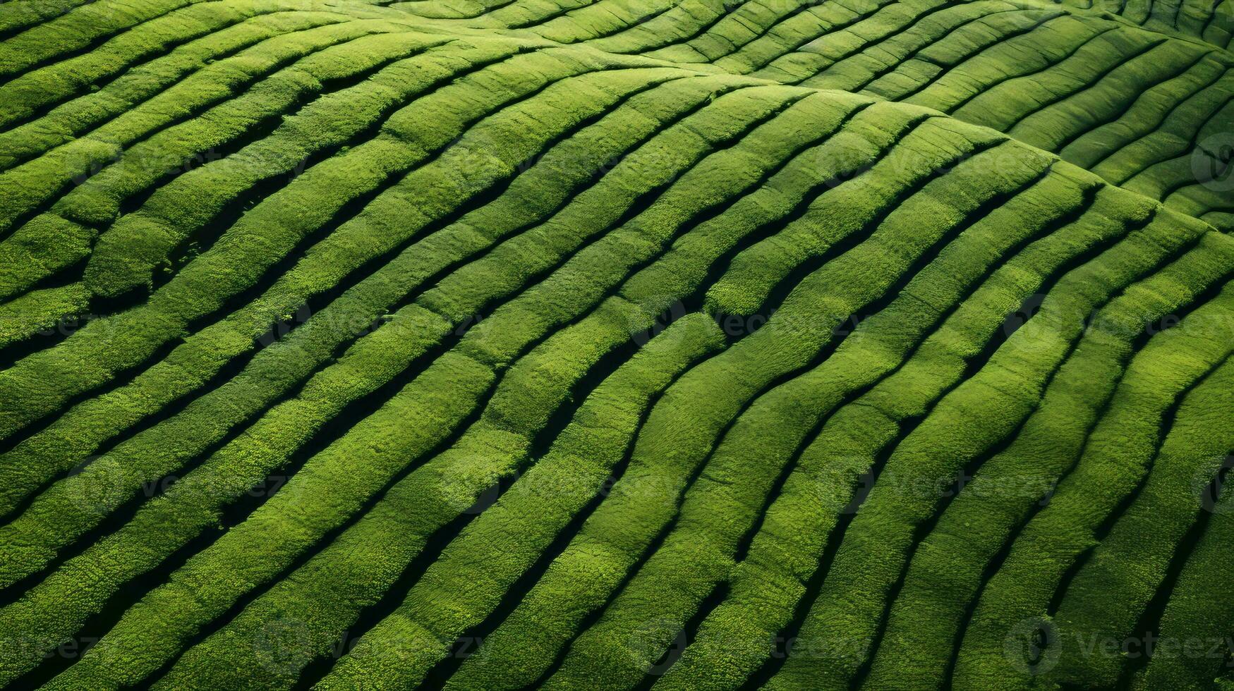 AI generated Tea plantation landscape, top view texture photo