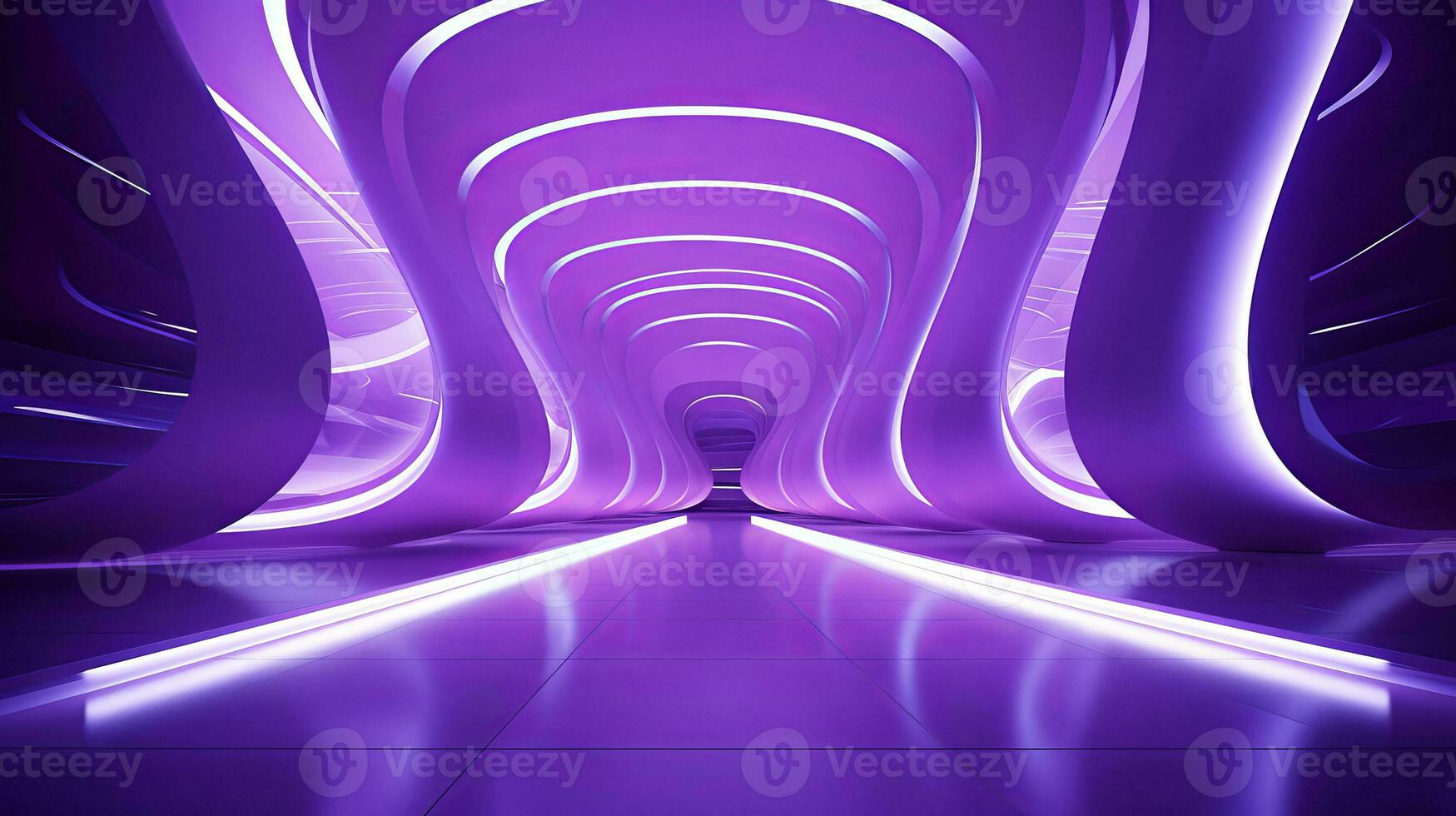 AI generated Empty purple  tunnel. Technology futuristic background. photo