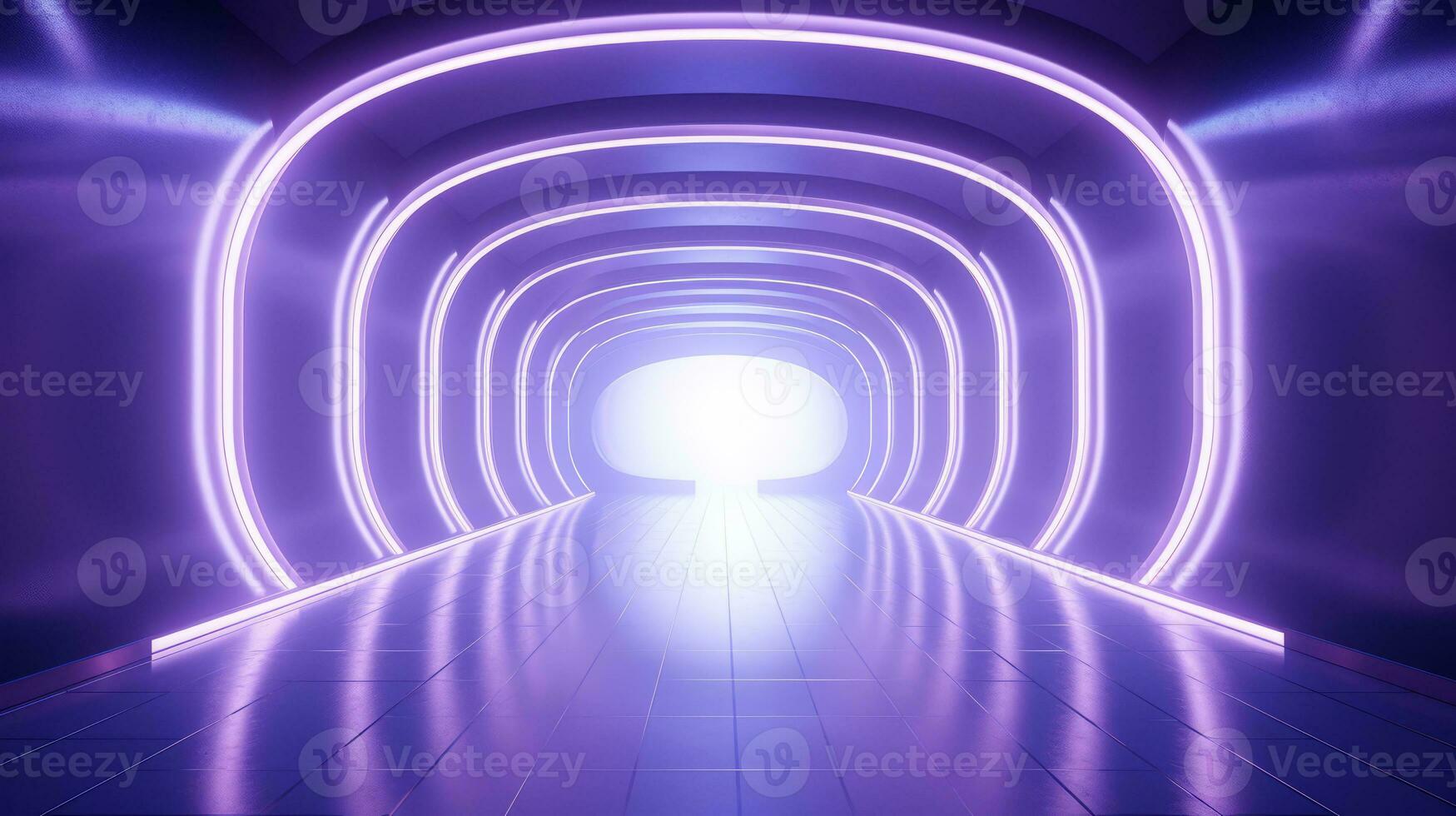 AI generated Empty purple  tunnel. Technology futuristic background. photo