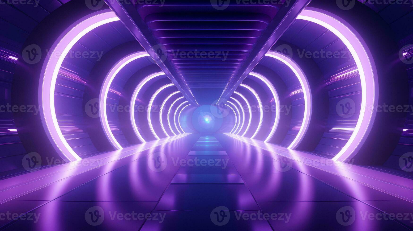 AI generated Empty purple  tunnel. Technology futuristic background. photo