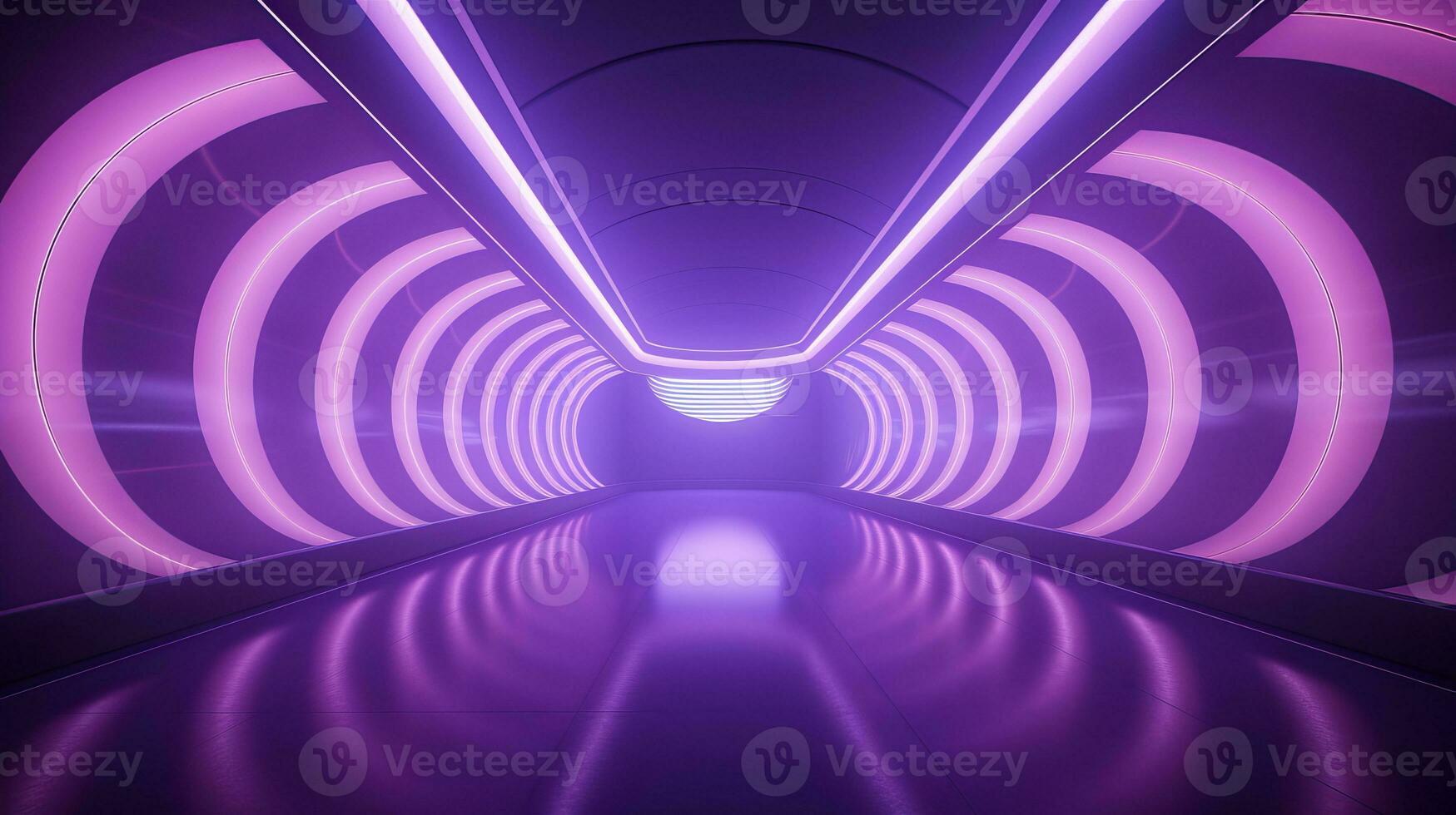 AI generated Empty purple  tunnel. Technology futuristic background. photo