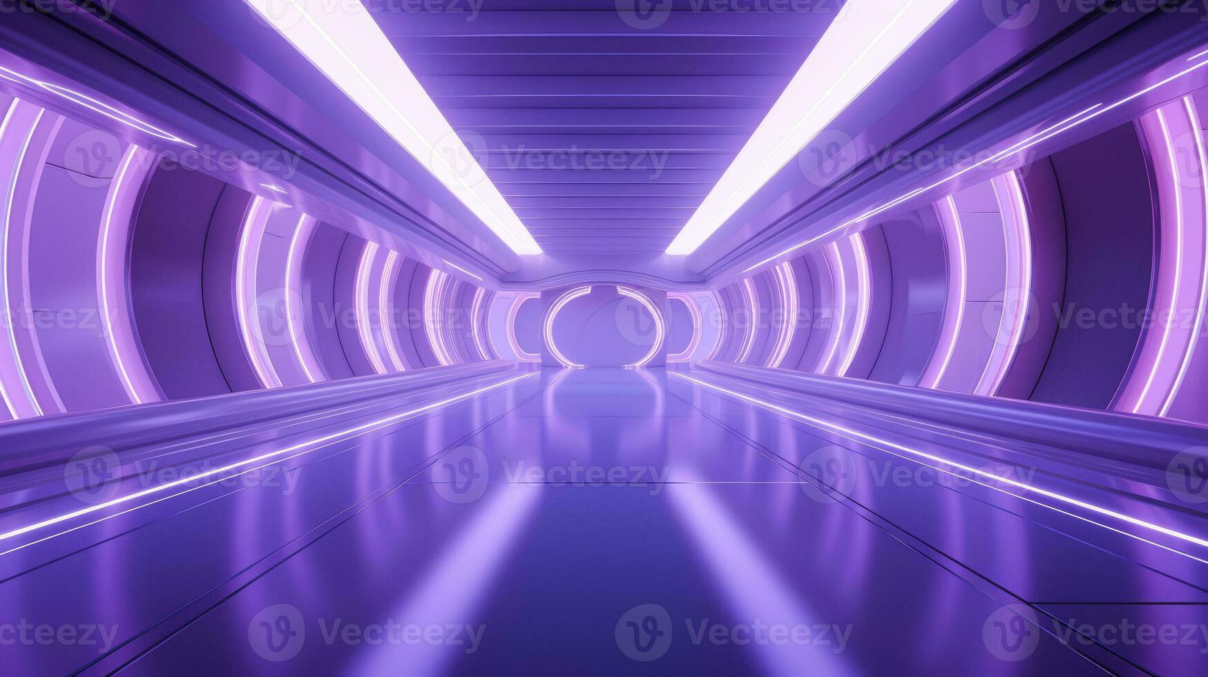 AI generated Empty purple  tunnel. Technology futuristic background. photo
