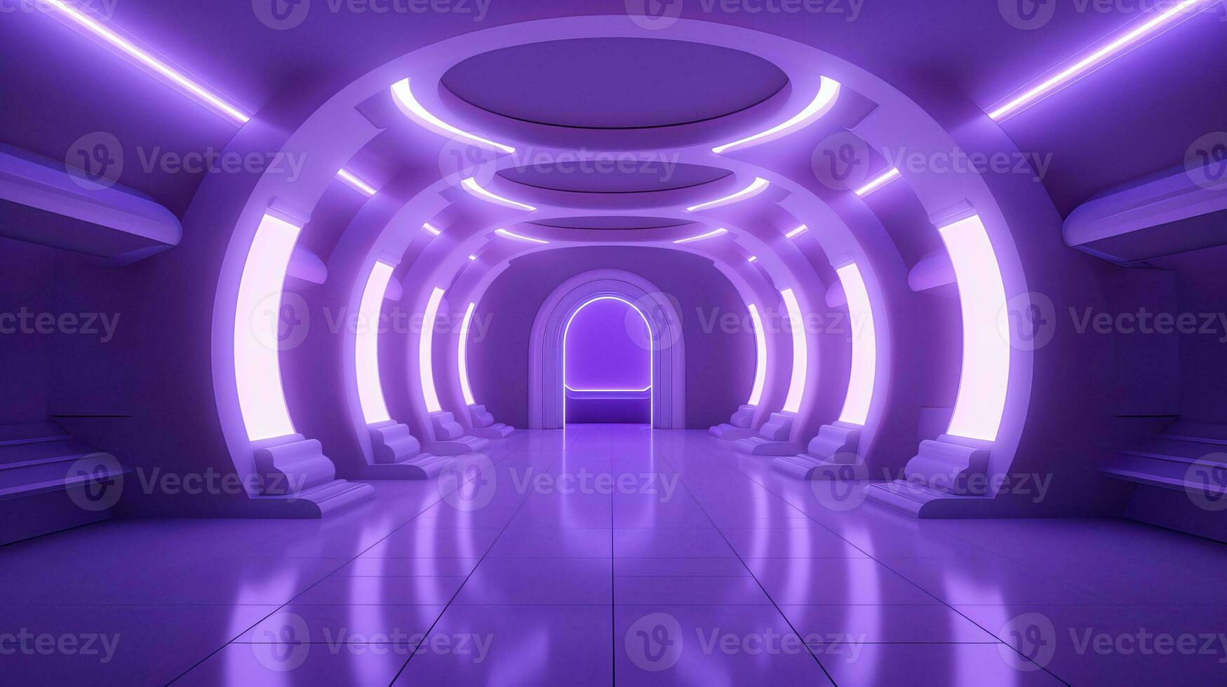 AI generated Empty purple  tunnel. Technology futuristic background. photo