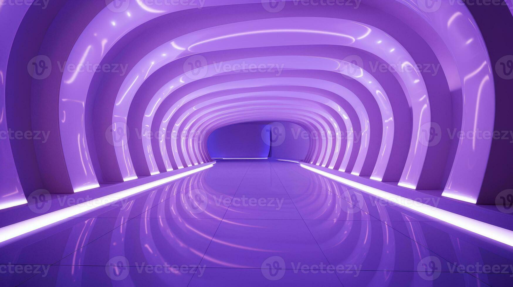 AI generated Empty purple  tunnel. Technology futuristic background. photo