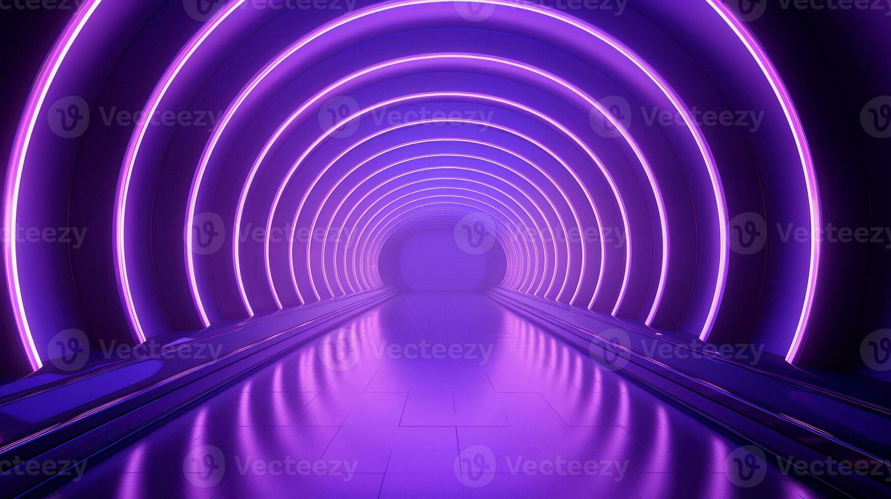 AI generated Empty purple  tunnel. Technology futuristic background. photo