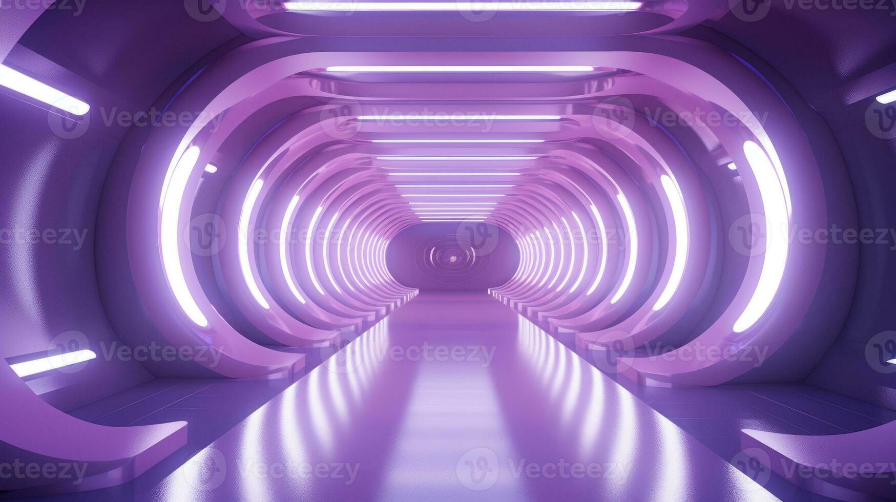AI generated Empty purple  tunnel. Technology futuristic background. photo