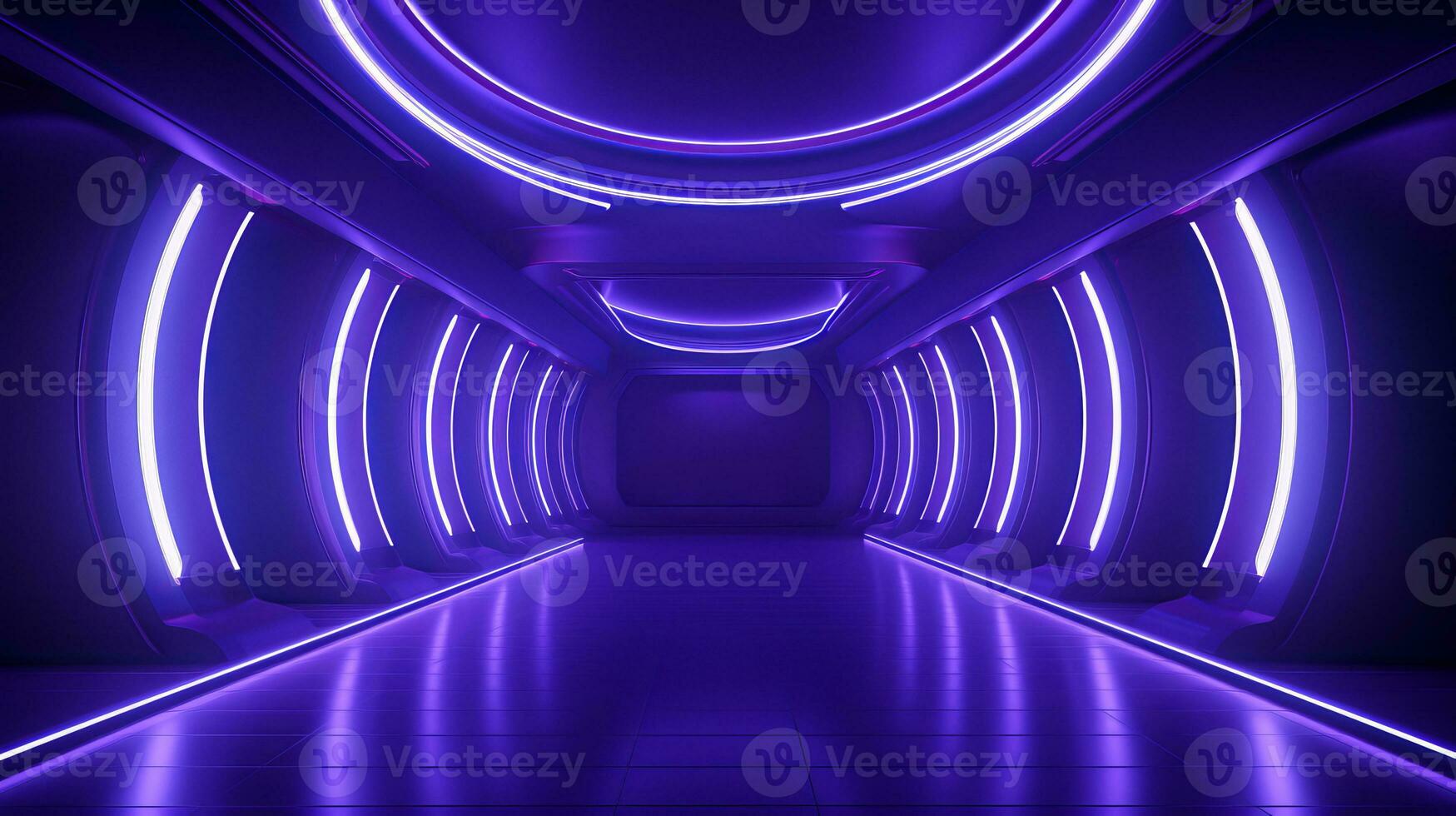 AI generated Empty purple  tunnel. Technology futuristic background. photo
