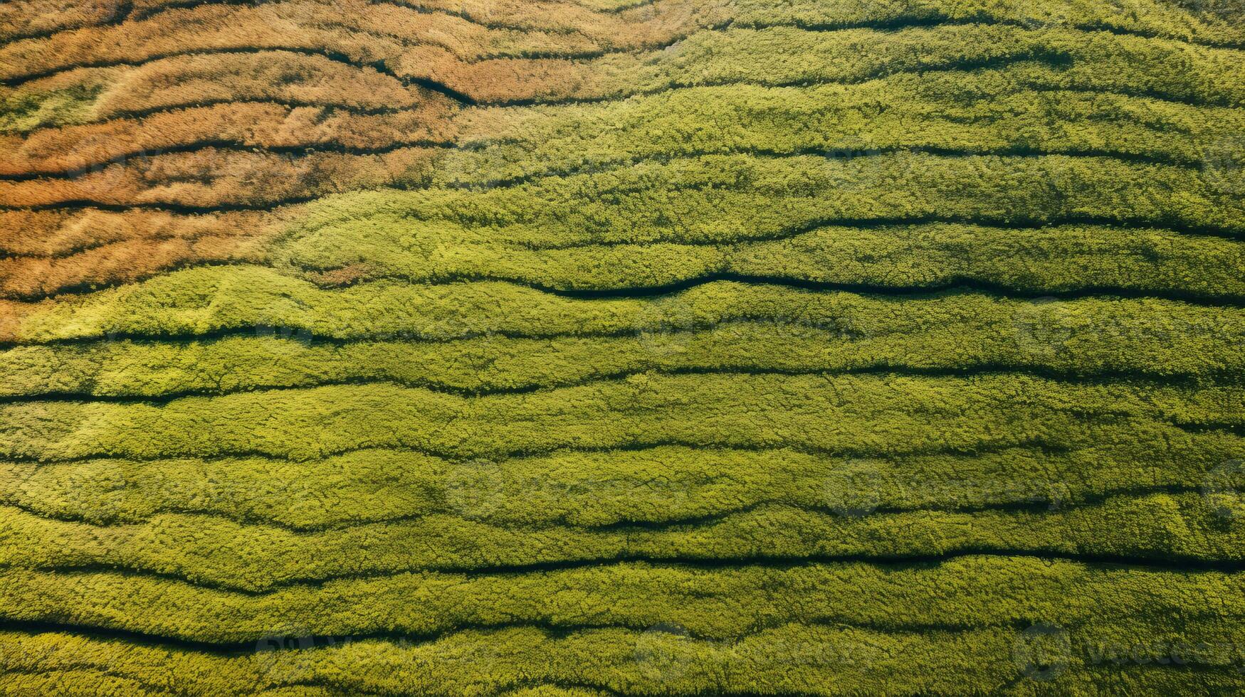 ai generado té plantación paisaje, parte superior ver textura foto