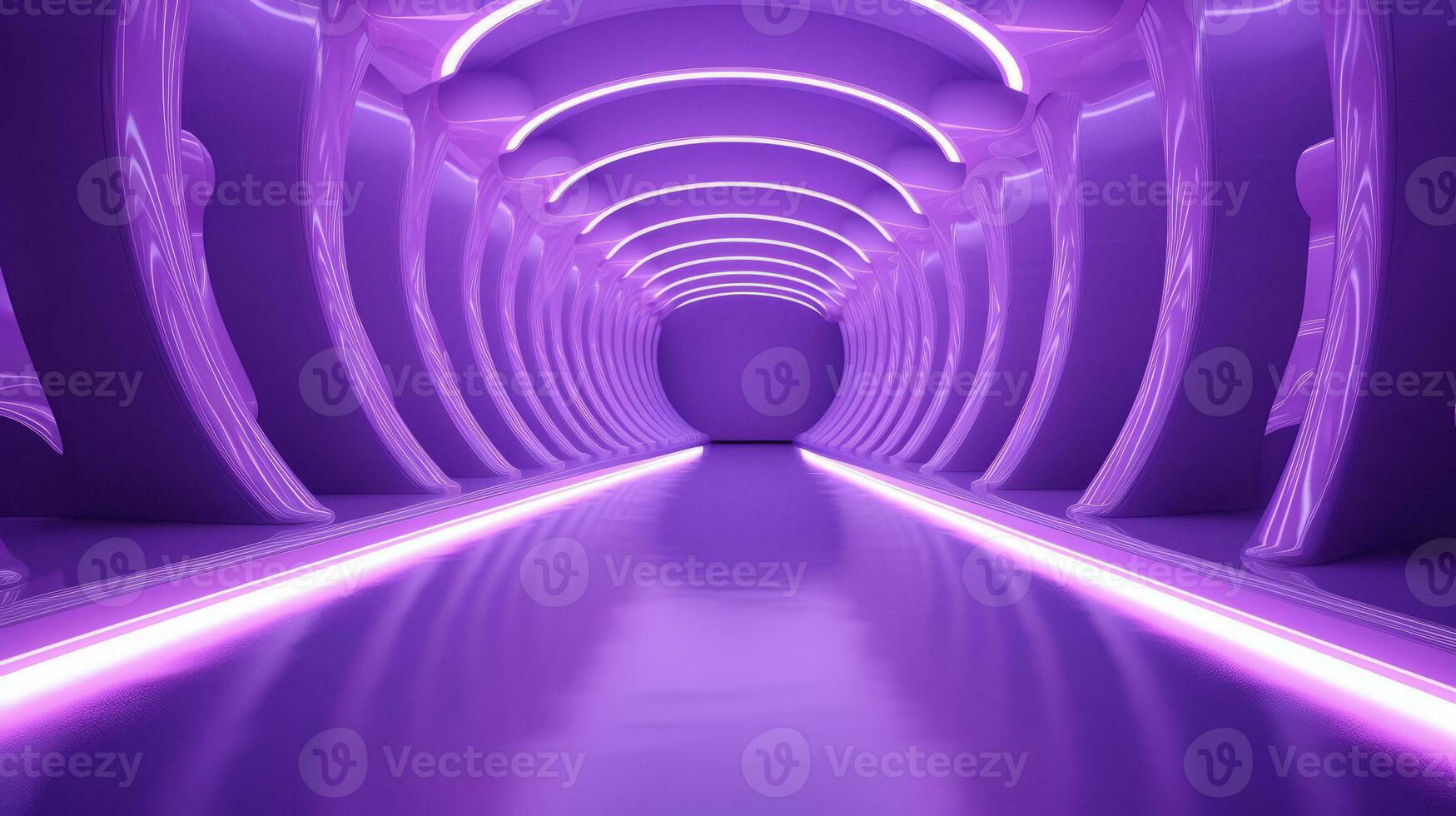 AI generated Empty purple  tunnel. Technology futuristic background. photo