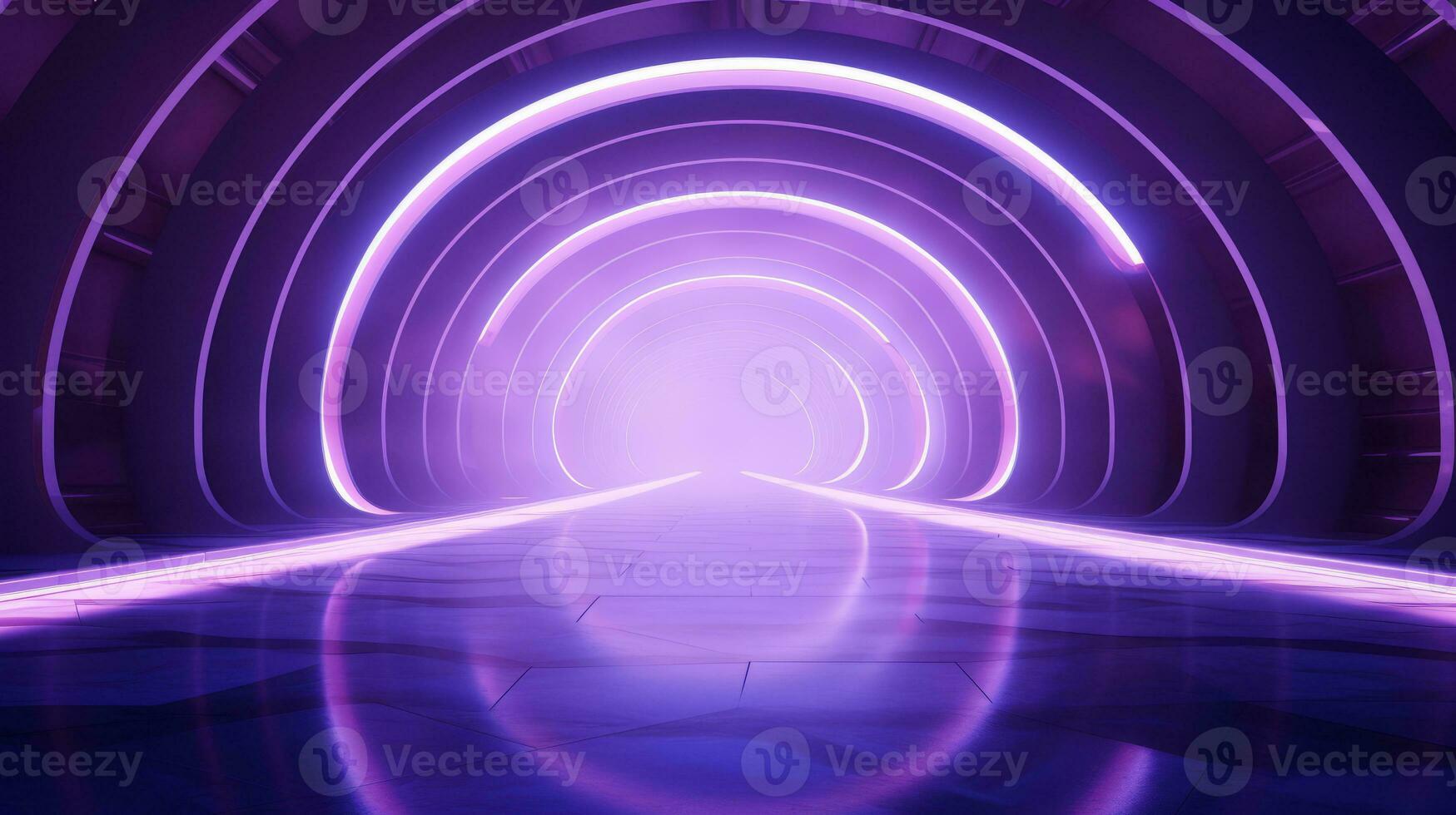 AI generated Empty purple  tunnel. Technology futuristic background. photo