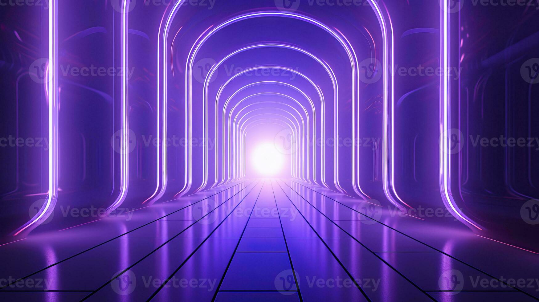 AI generated Empty purple  tunnel. Technology futuristic background. photo
